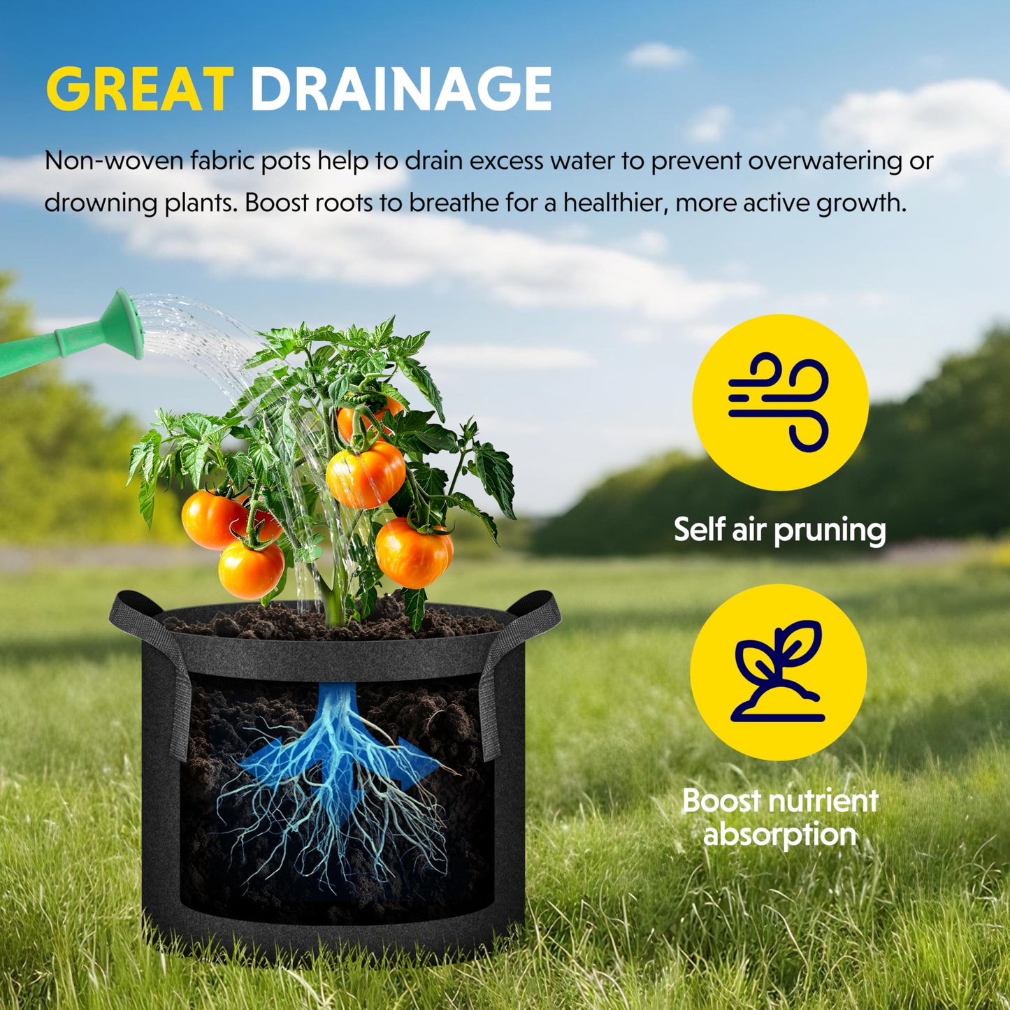 iPower 12-Pack 10 Gallon Grow Bags Heavy Duty Thickened Aeration Nonwoven Fabric Pots with Nylon Handles and 12 Labels for Planting Vegetables, Fruits, Flowers, Black