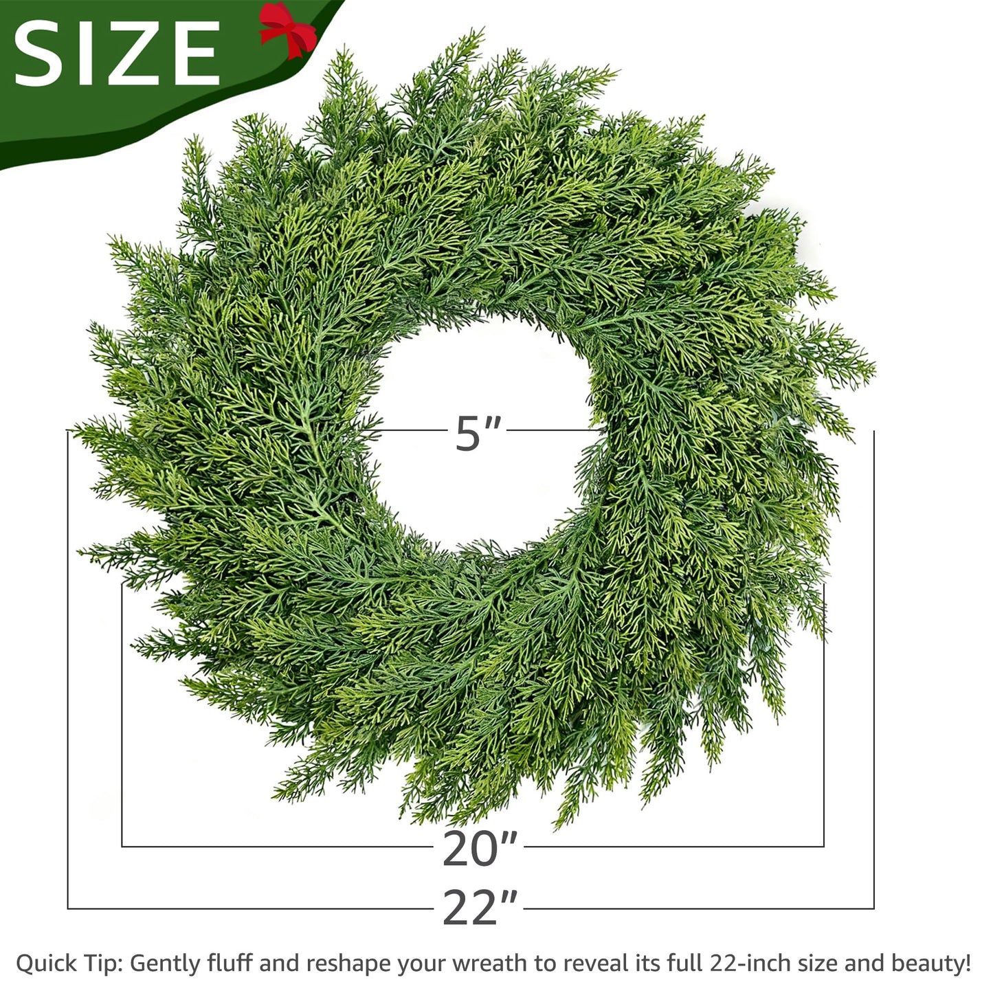 MEUIS Real Touch Cedar Wreath - 22 Inch Outdoor Traditional Artificial Greenery Wreath for Front Door Windows Indoor Weatherproof Holiday Decor