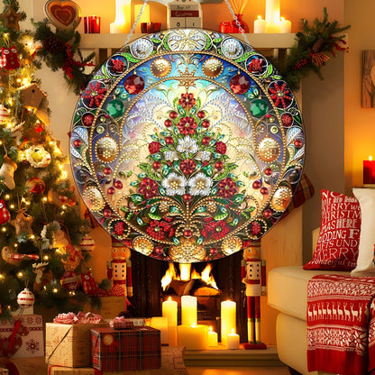 Diamond Art Hanging Kit for Adult,Special Shaped Rhinestone,DIY Acrylic Diamond Art Painting Window Pendants Home Garden Wall Hanging Kits Hanging Ornament,Double Sided. (Christmas Trees-1)