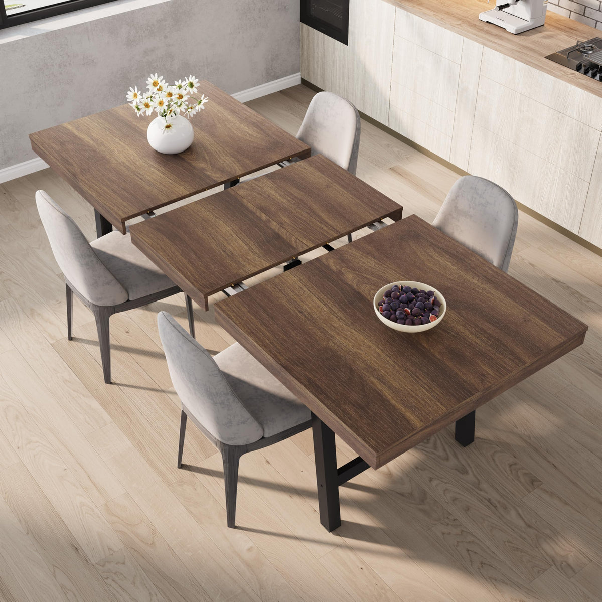 GarveeHome 63-83" Extendable Dining Table, Industrial Rectangular Dining Room Table for 6-8 People, Expandable Kitchen Table with Heavy Duty Metal Frame for Dining Room, Kitchen & Parties, Brown