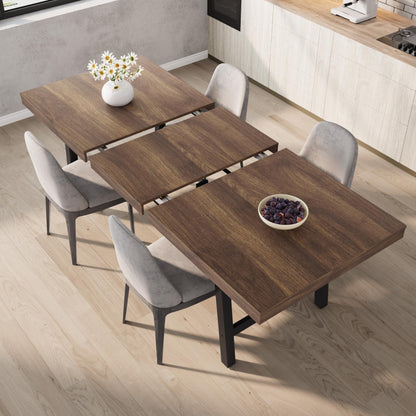 GarveeHome 63-83" Extendable Dining Table, Industrial Rectangular Dining Room Table for 6-8 People, Expandable Kitchen Table with Heavy Duty Metal Frame for Dining Room, Kitchen & Parties, Brown