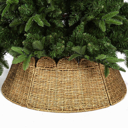 Joyhalo Christmas Tree Collar, 27.5in Wicker Tree Skirt Collar for 7.5 ft Tree, Rustic Handcrafted Woven Tree Collar for Pencil Tree, Xmas Basket Tree Collar, Farmhouse Rattan Tree Base Collar Cover