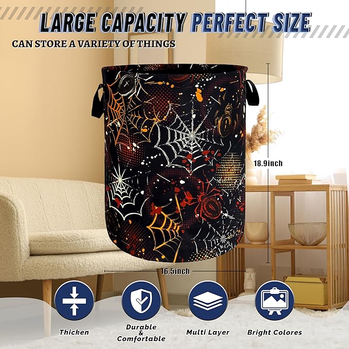 Colorful Spider Web Laundry Basket Foldable Oxford Cloth Halloween Laundry