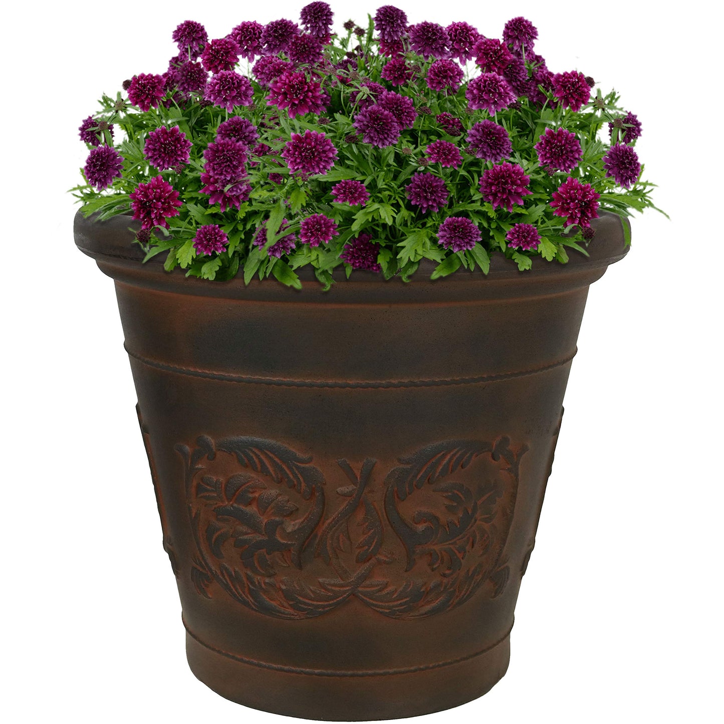 Sunnydaze 16-Inch Arabella Large Plastic Pot for Plants - Outdoor Double-Walled Polyresin Large Plastic Planter with Drillable Drainage Holes - Rust