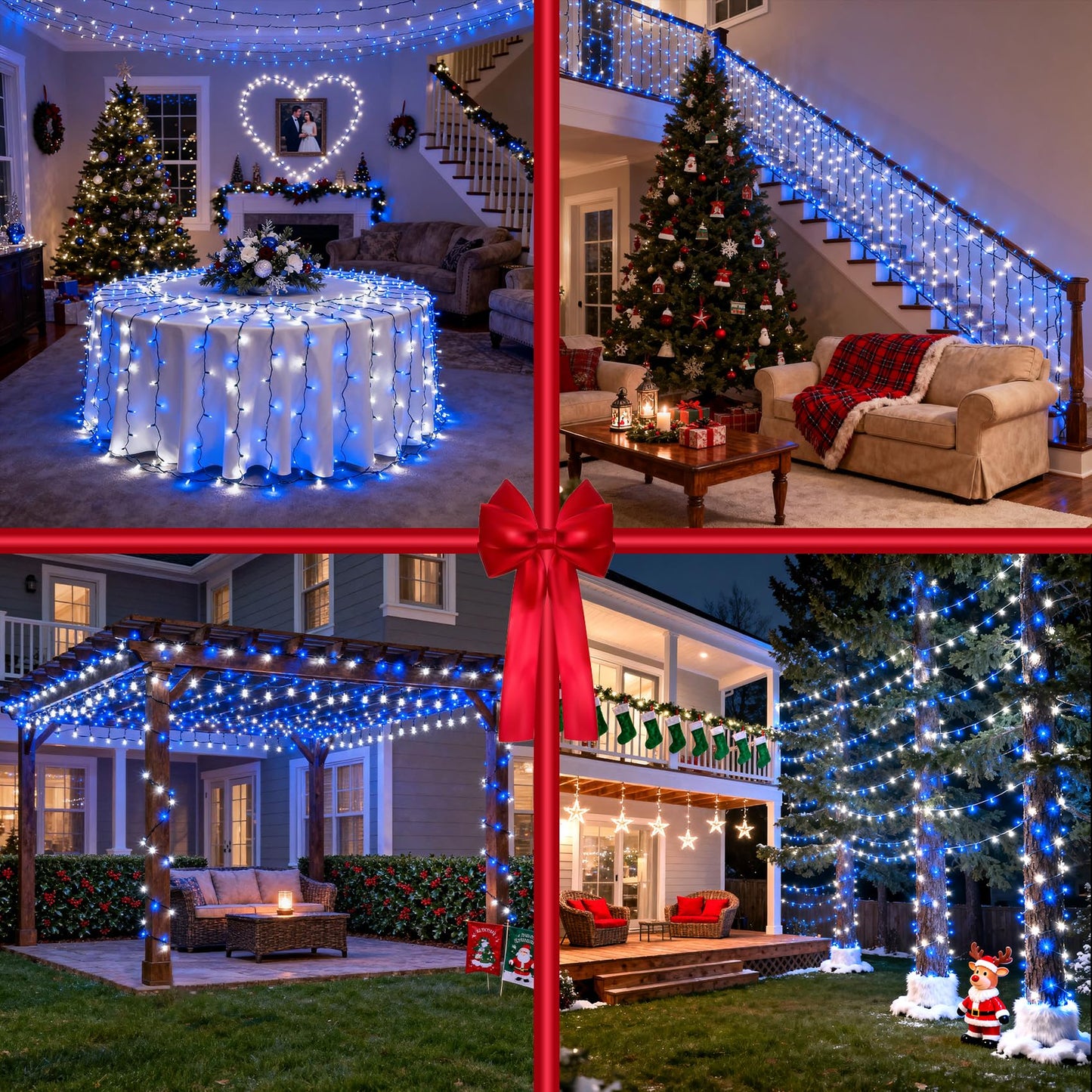 300 LED Blue White Birthday Party Decorations Ocean Party Decor String Lights with 12 Modes Timer Dimmable, Green Wire Connectable Christmas Tree Lights, 75FT Fairy Lights for Bedroom, Outside, Xmas