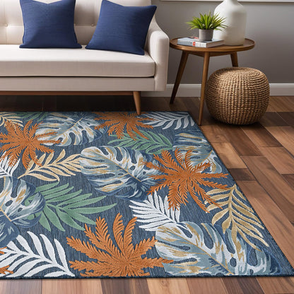 Luul Home Floral Indoor Outdoor Rugs 8x10 Large Area Rug for Living Room, Patio Decor, Kitchen, and Entryway Rug, Washable Stain Resistant Outside Carpet Midnight 8 x 10