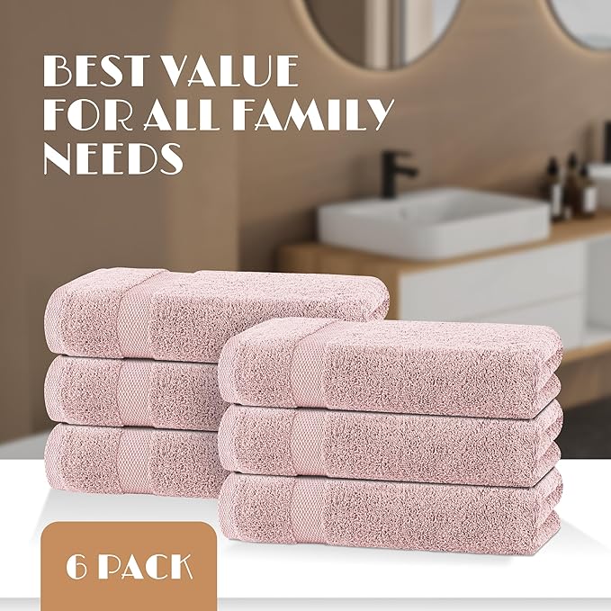White Classic Wealuxe Pink Bath Towels 24x50 Inch, Cotton Towel Set