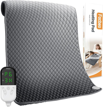 King Size Heating Pad for Back Pain 32"x24" Extra Large Electric Heating Pad for Period Cramps Relief & Body Neck Shoulder Auto Shut Off Heat Pad Temperature Settings Machine Washable Gray