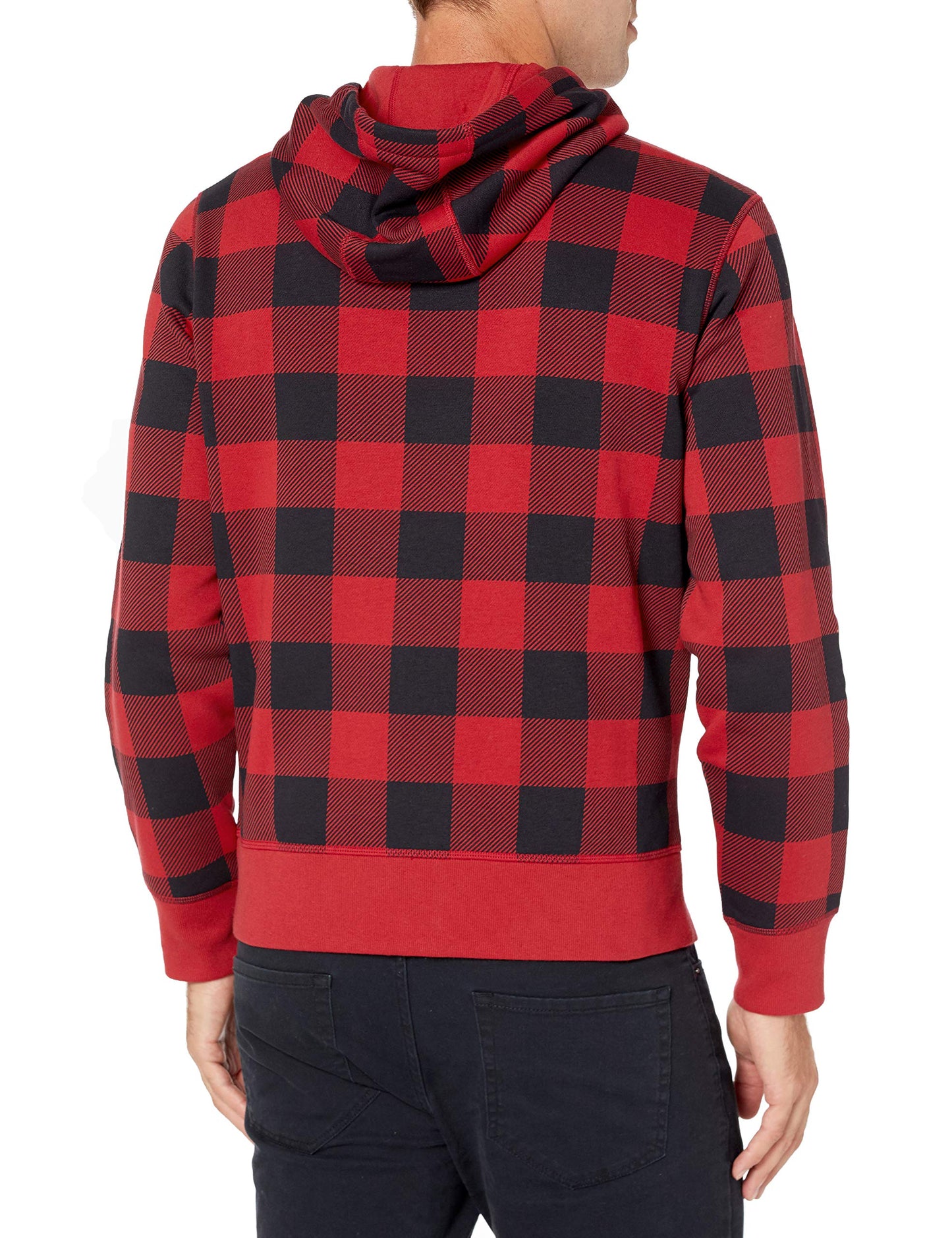 Amazon Essentials Men's Full-Zip Fleece Hoodie (Available in Big & Tall), Black Red Buffalo Plaid, X-Large