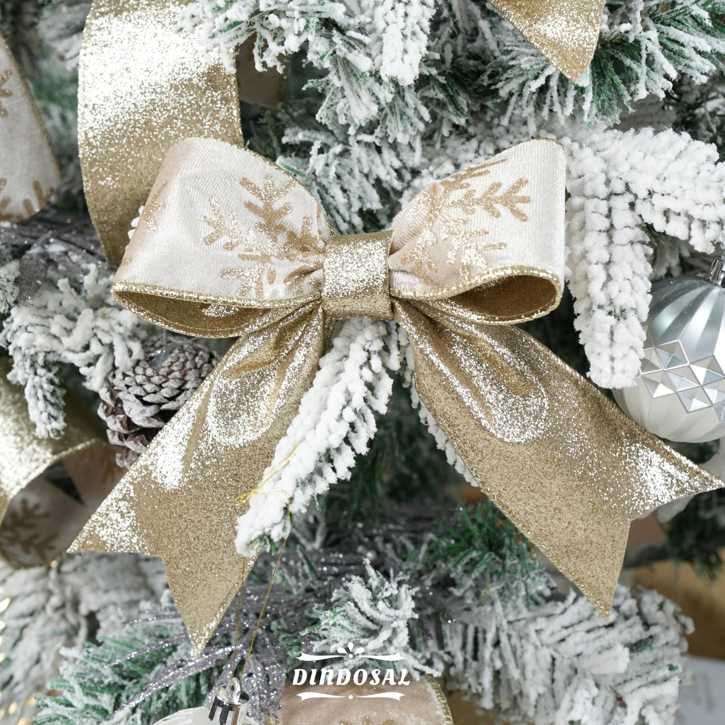 DINDOSAL Champagne Gold Velvet Wired Ribbon 2.5 Inch x 10 Yards