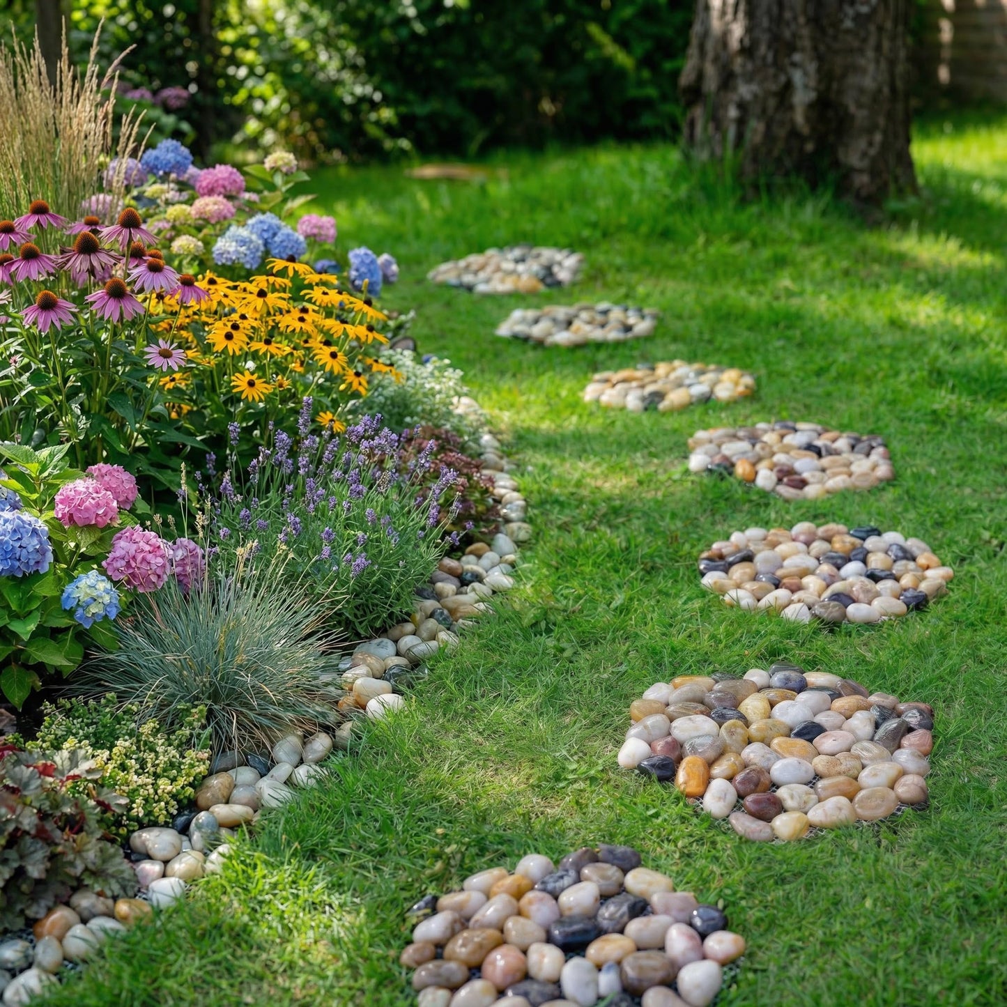 Stepping Stones Outdoor, Natural River Rock Garden Pavers, Set of 6 Round Pebble Stones for Walkway, Yard, Lawn, Patio, Pathway & Landscaping Decor (Hexagon)