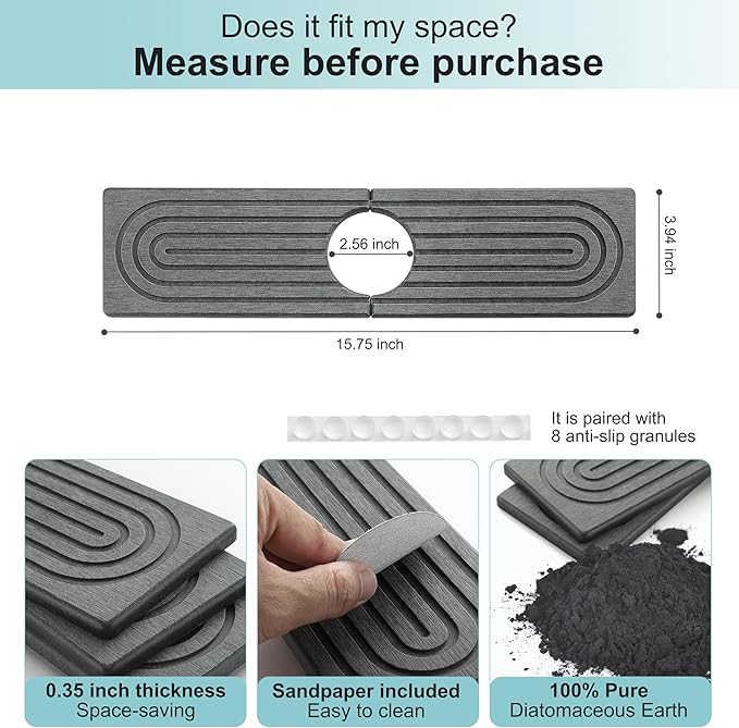 Faucet Mat for Kitchen Sink, Diatomite Fast Drying Stone Sink Tray, Super
