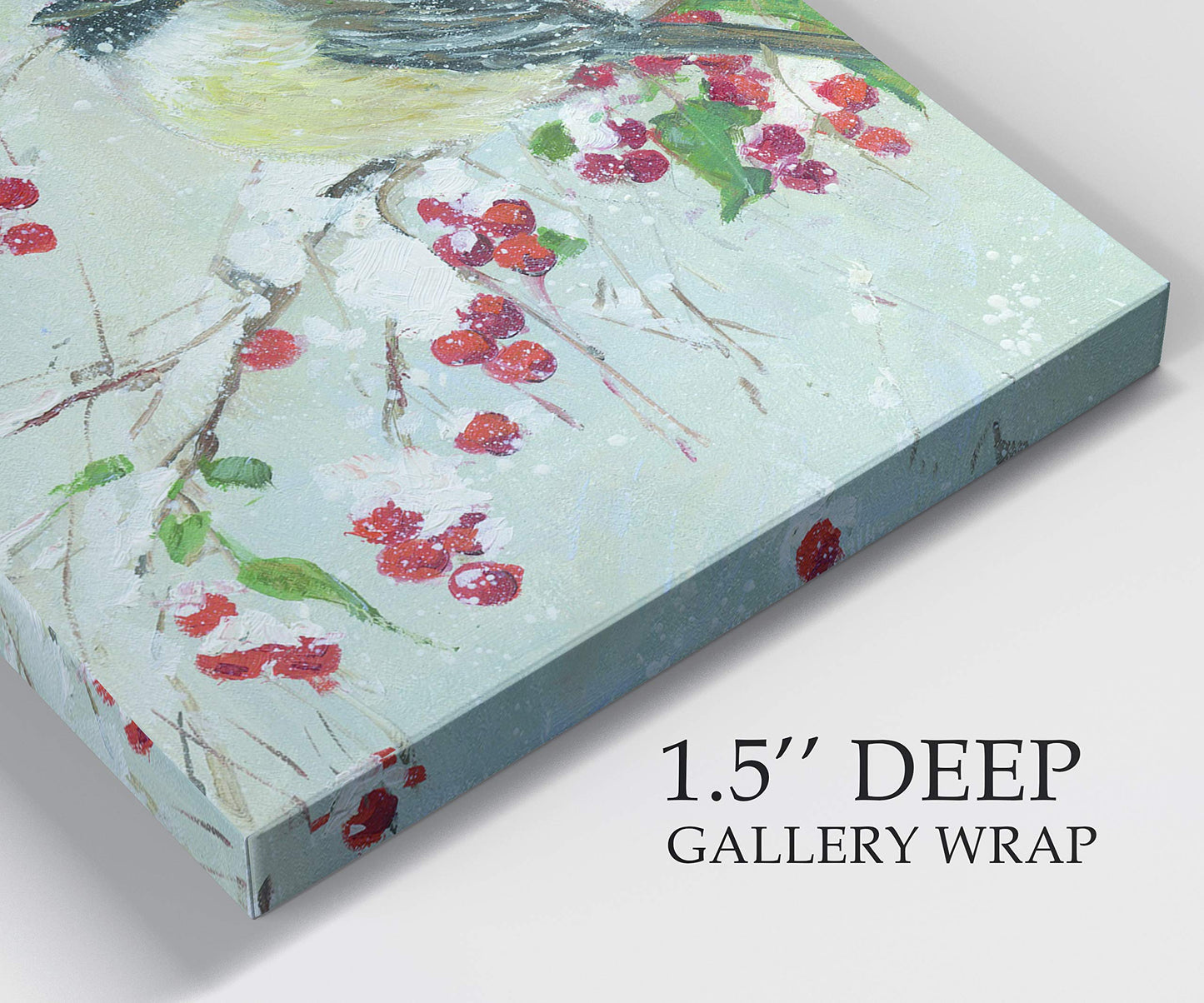 Renditions Gallery Animals Wall Art Paintings & Prints Holly Berries and Chickadee Christmsa Bird Abstract Art Wall Prints for Bedroom Dining Living Room Office Home Kitchen Wall Decor - 32"X48" LT18