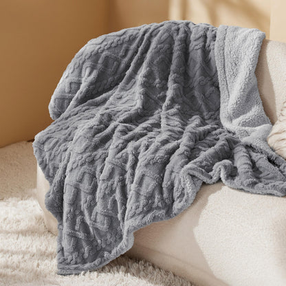 Bedsure Sherpa Fleece Throw Blanket - Super Soft, Cozy & Warm Jacquard Sofa Throw, Ideal for Bed & Couch, Single, Grey, 130x150cm