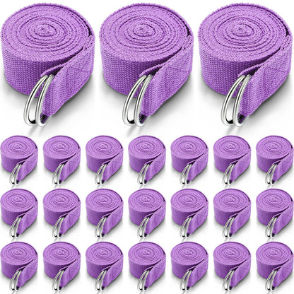 Leyndo 24 Pcs Yoga Strap Stretching Pilates Exercise Adjustable Straps 6 ft Non Elastic Yoga Belt with Adjustable D Ring Buckle for Pilates Gym Workouts Fitness (Purple)