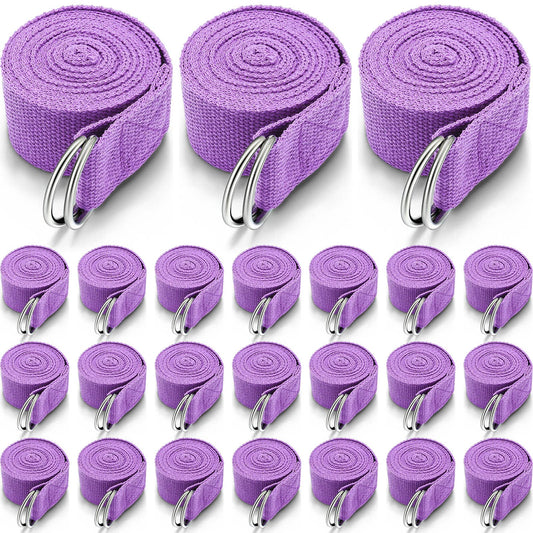Leyndo 24 Pcs Yoga Strap Stretching Pilates Exercise Adjustable Straps 6 ft Non Elastic Yoga Belt with Adjustable D Ring Buckle for Pilates Gym Workouts Fitness (Purple)