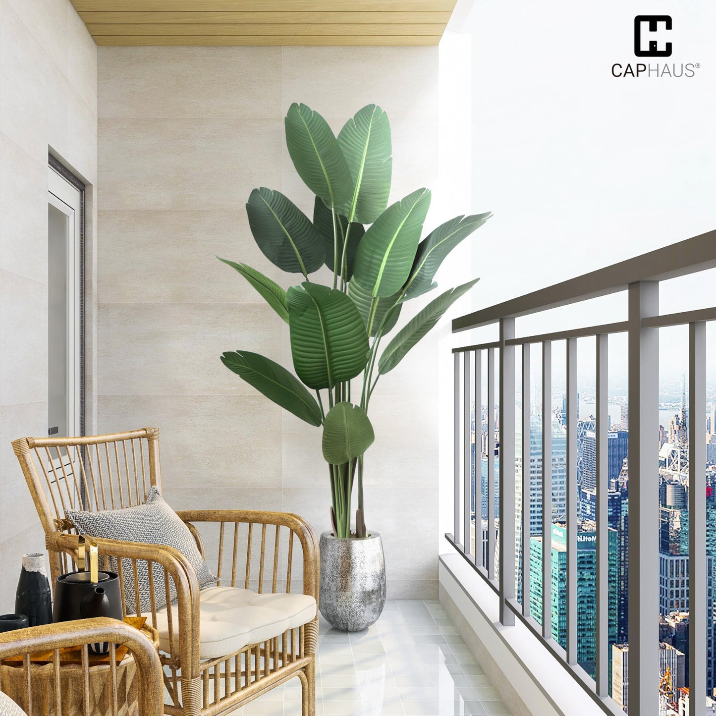 CAPHAUS 4FT Artificial Bird of Paradise Plant, UV Resistant Fake Potted Plant with Dried Moss for Indoor Outdoor Use, Perfect for Tabletop, Corner, Apartment, Home Office Decor, No Maintenance