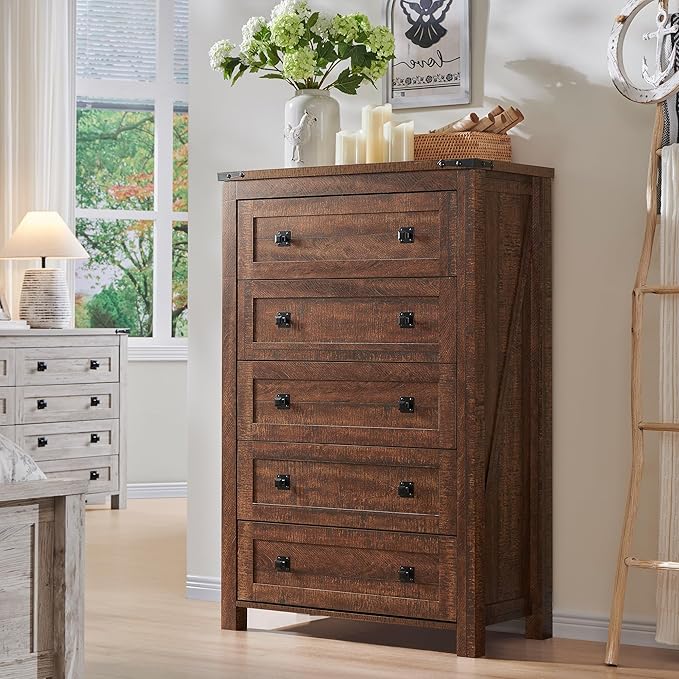 T4TREAM Farmhouse 5 Drawers Dresser Chests
