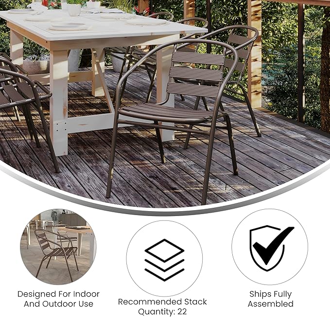 Flash Furniture Lila Bronze Metal Restaurant Stack Chair with Metal Slats