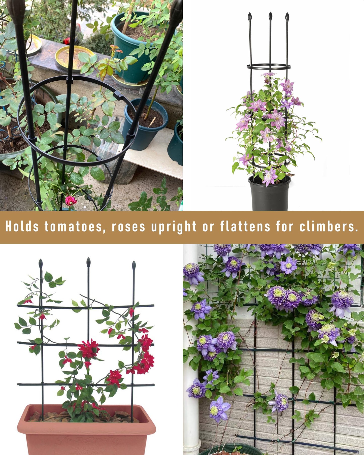 2-Pack Garden Trellis for Climbing Plants Outdoor Indoor, 47-Inch Adjustable Metal Trellis for Potted Plants, Tall Plant Support for Jasmine, Clematis and Other Climbing Flowers