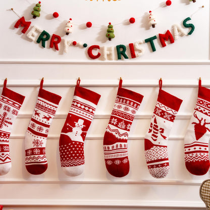 JOYIN 6 Pack 18" Christmas Knit Stockings, Large Rustic Yarn Xmas Stockings Bulk, Cable Knit Xmas Stockings with Snowflake Snowman Reindeer Character for Christmas Tree Fireplace Holiday Decorations