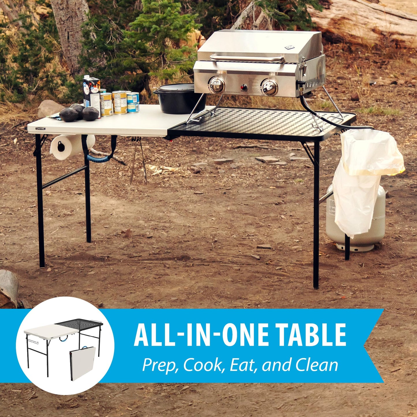 LIFETIME Folding Tailgate Table with Grill Rack, Portable Outdoor Camping Station, 5-Foot