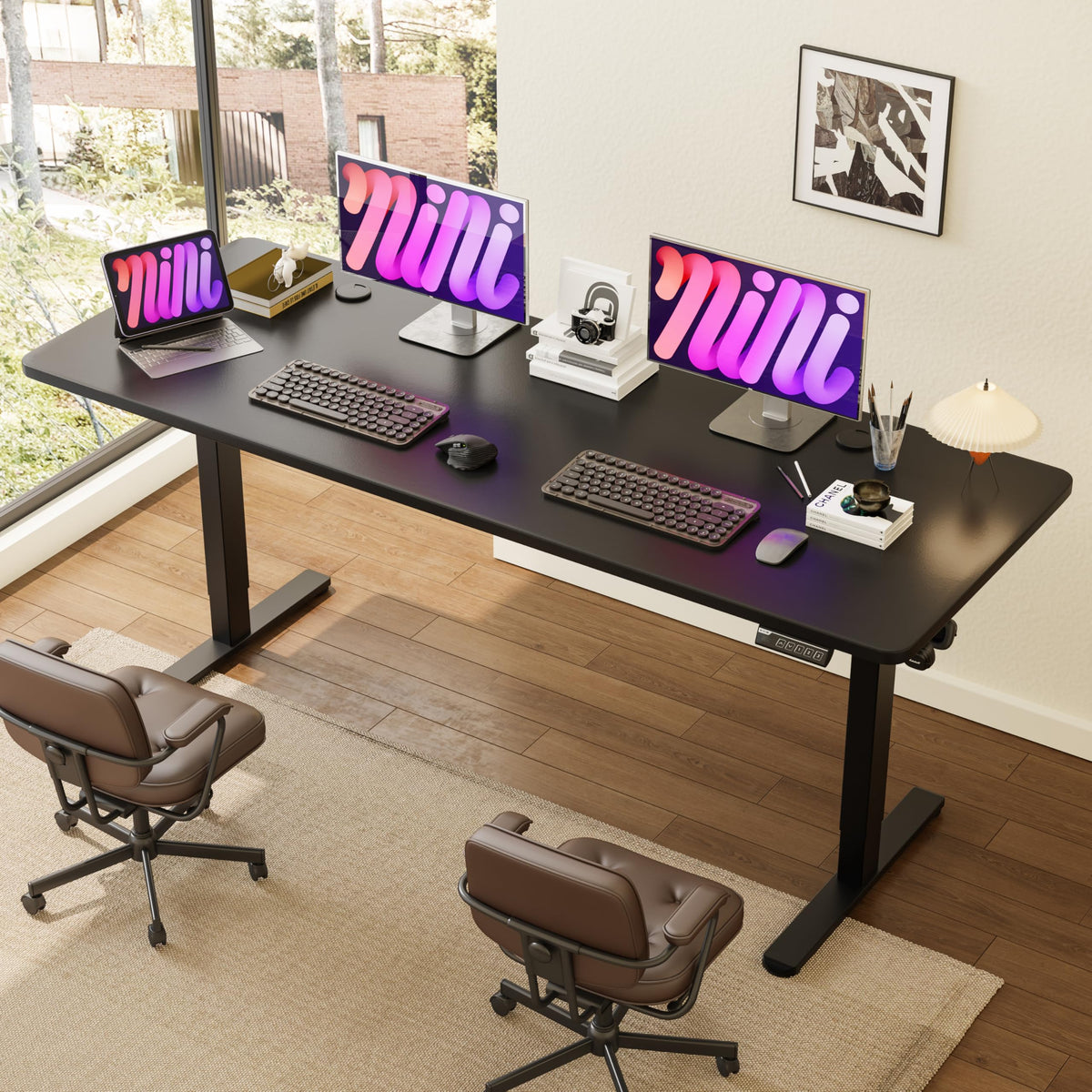 Monomi 79" Electric Standing Desk for Home Office - Large Adjustable Height Desk with 178 lbs Weight Capacity, 3 Memory Presets, Quiet Motor, Anti-Collision (Black)