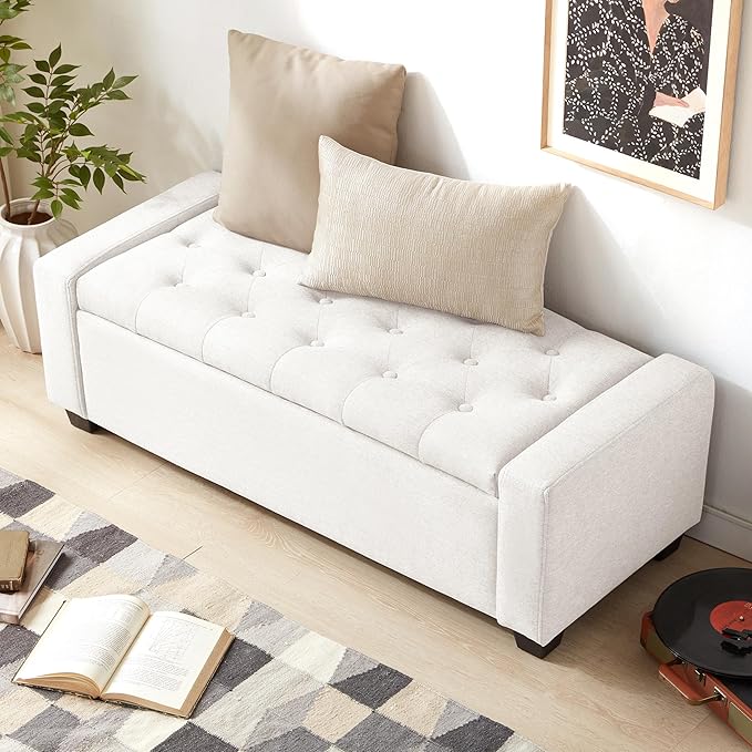 Huatean Home 48" Ottoman with Storage, Upholstered Entryway Bench with Seating