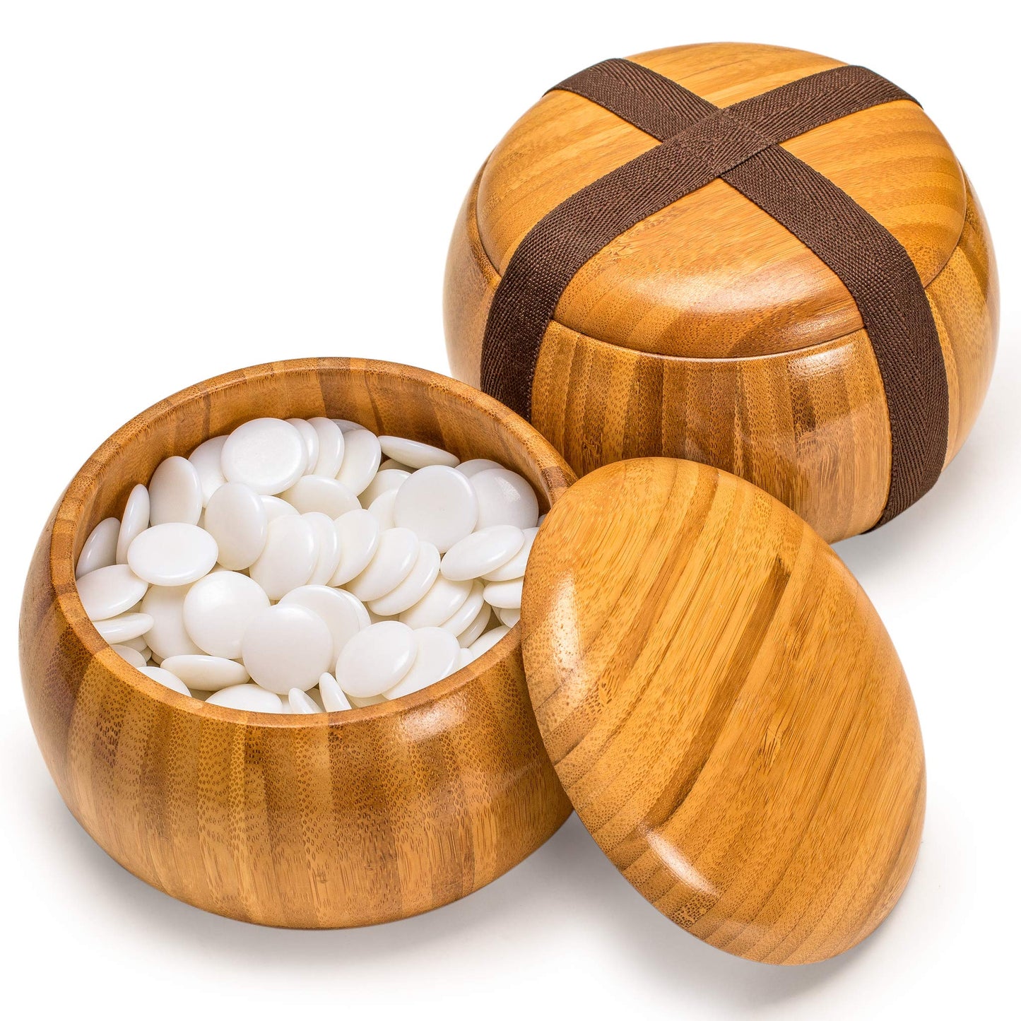 Yellow Mountain Imports Bamboo 0.8-Inch Reversible 19x19 / 13x13 Go Game Set Board with Single Convex Melamine Stones and Bamboo Wood Bowls Set - Classic Strategy Board Game (Baduk/Weiqi)