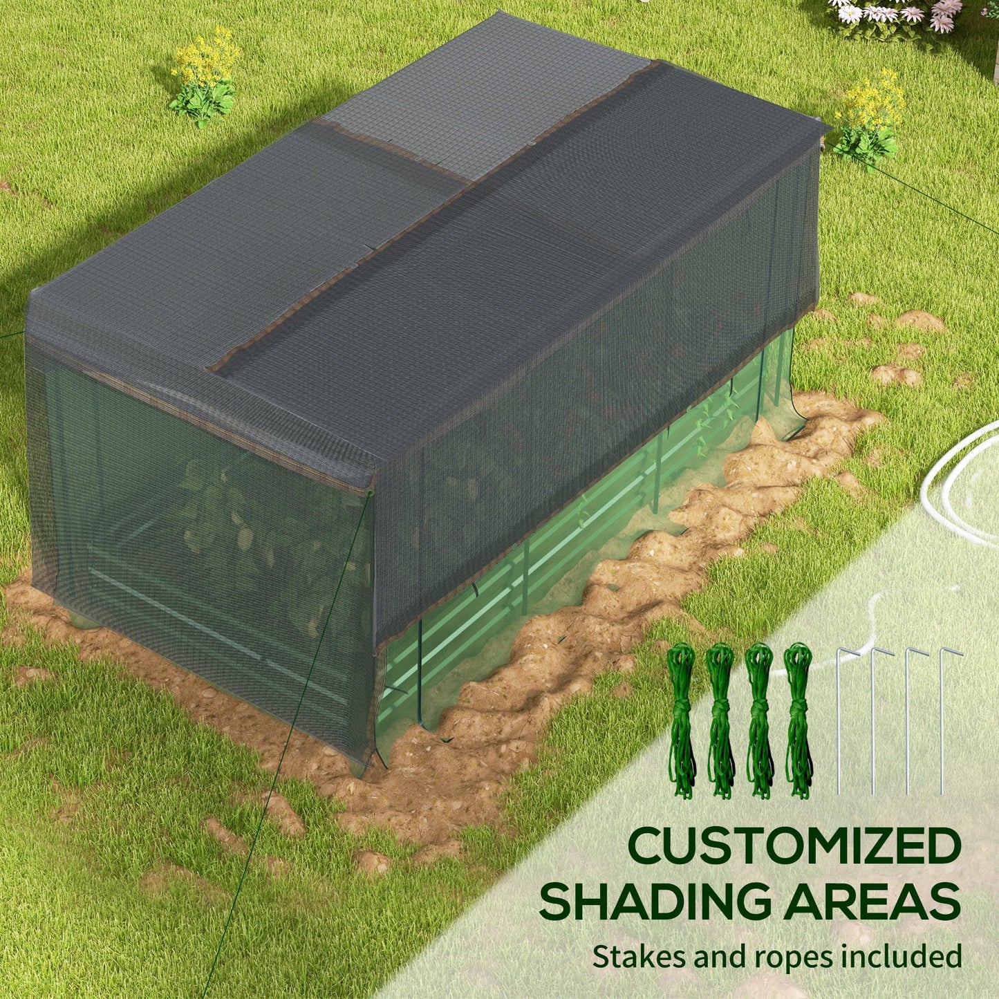 Outsunny 7.3 x 3.4 x 1 ft Galvanized Raised Garden Bed with Crop Cage Plant Protection Net and Shade Cloth Roof, Metal Planter Box with Cover for Vegetables, Flowers, Herbs, Green