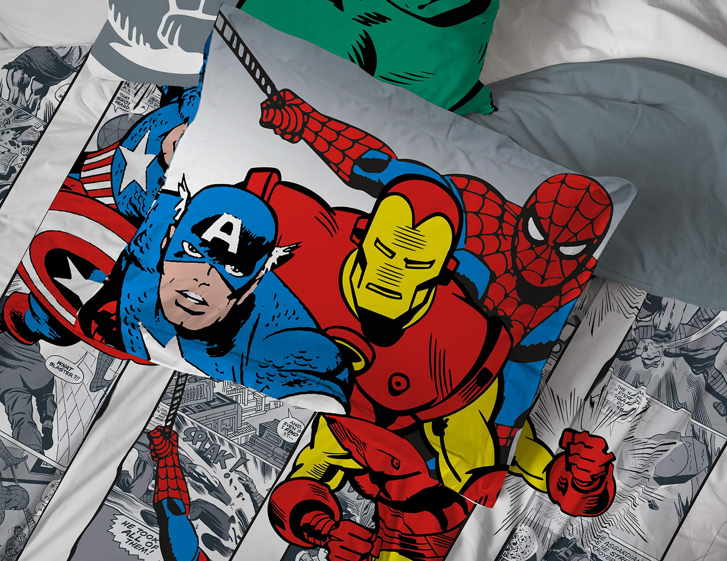 Jay Franco Marvel Avengers Comic Cool 7 Piece Full Bed Set - Includes Comforter & Sheet Set - Bedding Features Captain America, Spiderman, Iron Man, Hulk, & Thor - Super Soft