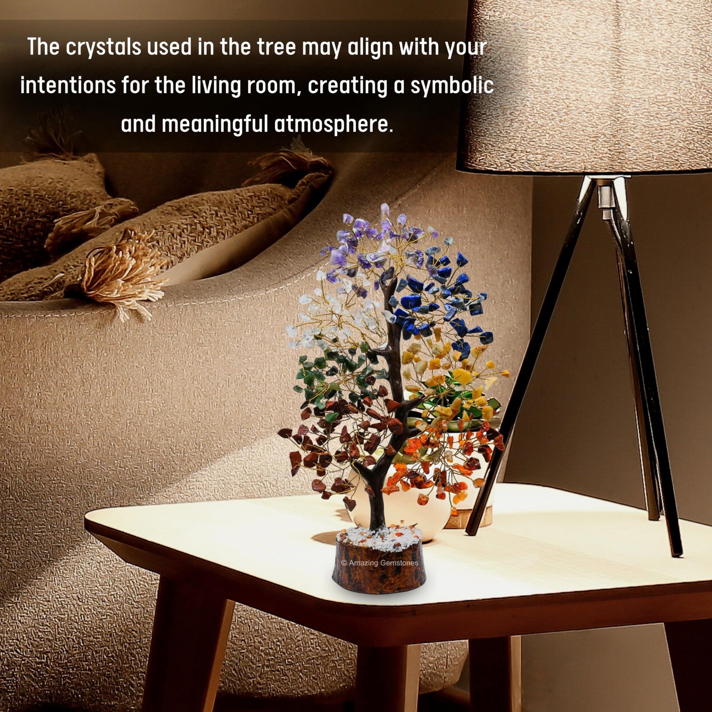 Chakra Tree of Life Crystal Tree for Meditation, Healing, and Home Decor - Seven Chakra Gemstones with Natural Wooden Base Crystal Gift for Christmas - Spiritual Energy Decor for Balance and Harmony