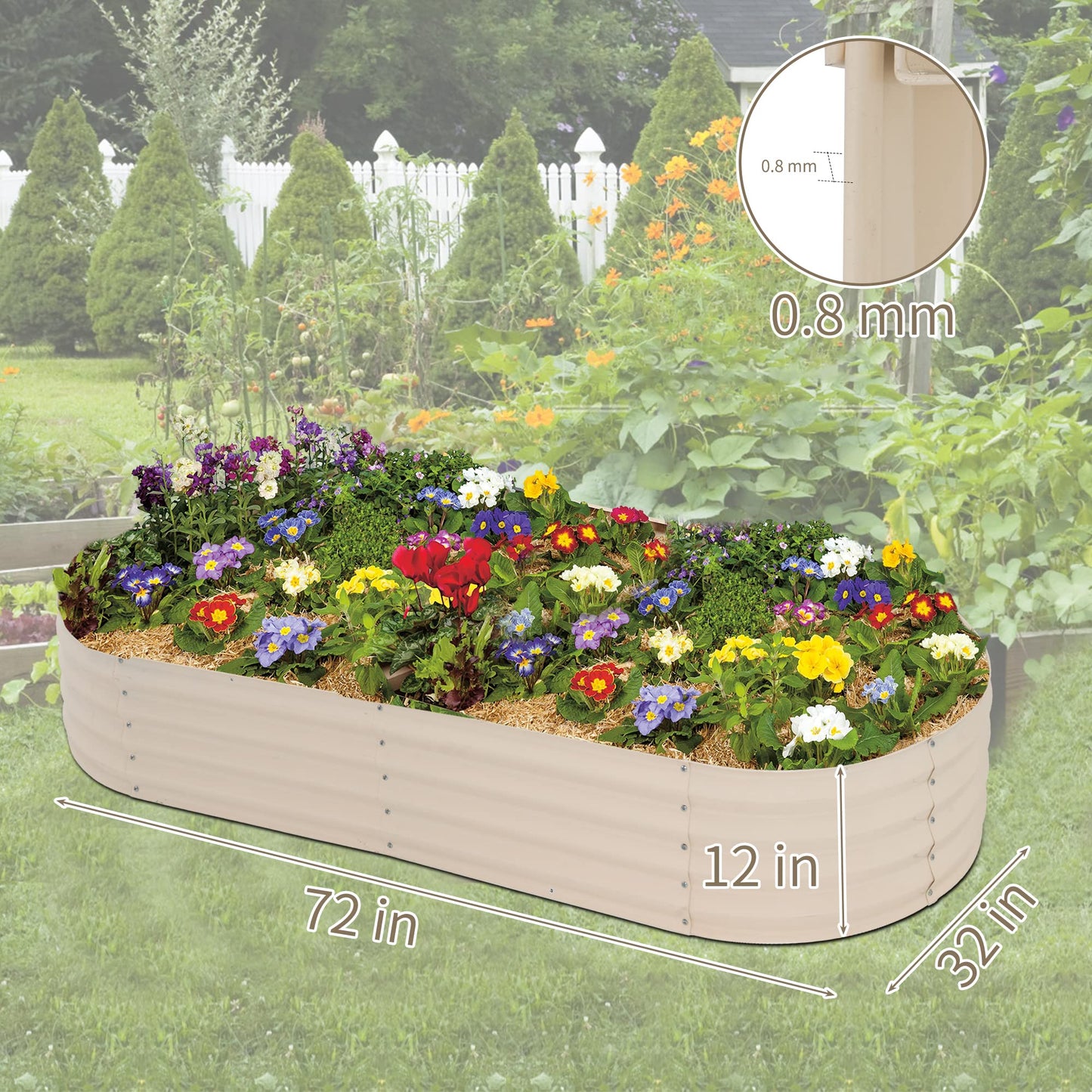 Sundale Outdoor 2 Pack Galvanized Raised Garden Bed Kit, 6x2.7x1ft Planter Raised Garden Boxes Outdoor with Anti-Rust Paint, Oval Metal Planter Box for Vegetables Flower（Beige）