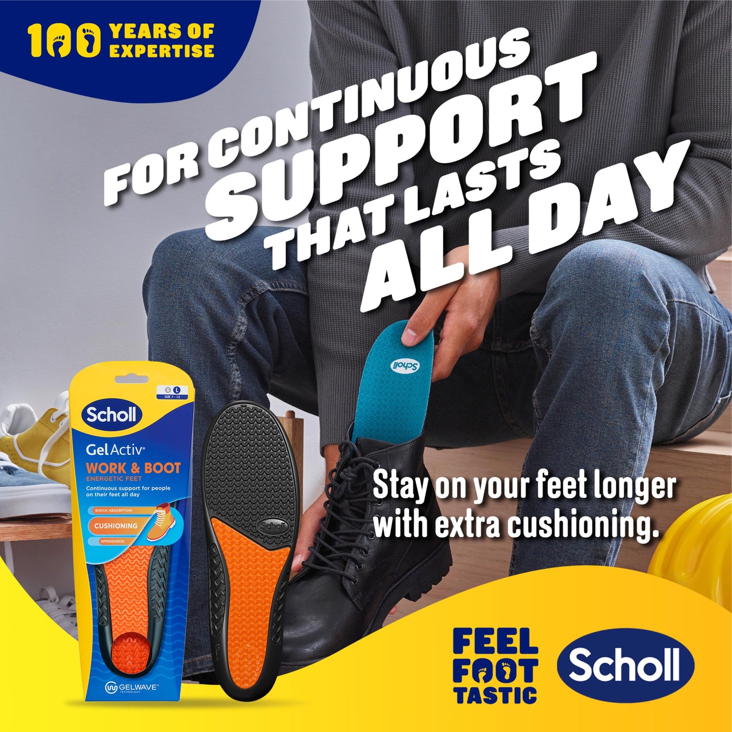 Scholl GelActiv Work Insoles for Men, All Day Comfort at Work, Shock Absorption and Comfort Cushioning with GelWave Technology, UK Size 7-12
