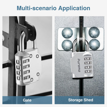 Puroma 2 Pack Combination Lock for Locker 4 Digit Outdoor Waterproof Padlock for School, Gym, Sports, Fence, Toolbox, Gate, Case, Outdoor, Hasp Storage, Cabinets (Silver)