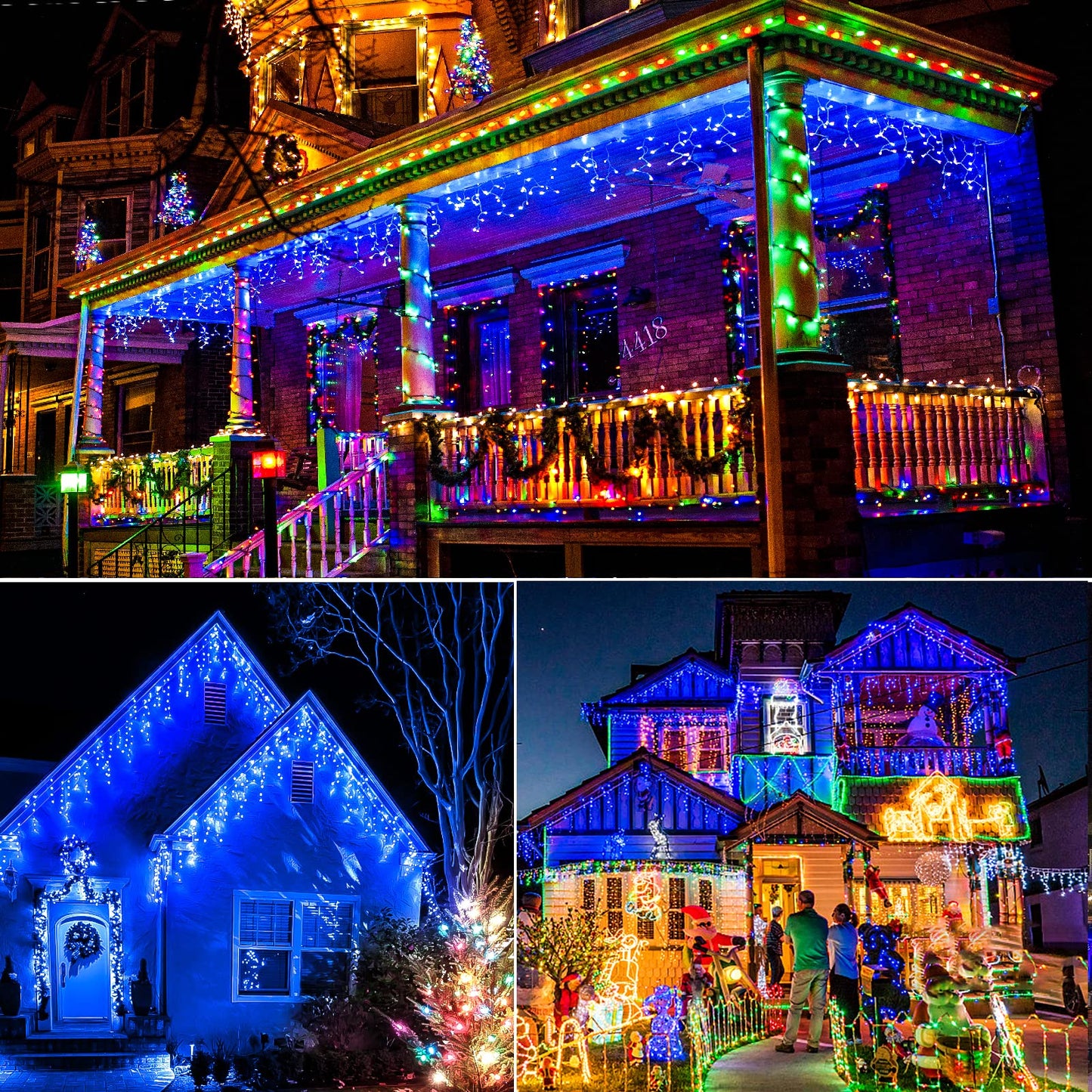 Einiiya Icicle Christmas Lights Outdoor, 33 FT 400 LED Icicle Lights for Outside 8 Modes with 75 Drops, Plug in Waterproof Hanging Christmas Light for Holiday Pavilion Balcony Decorations, Blue