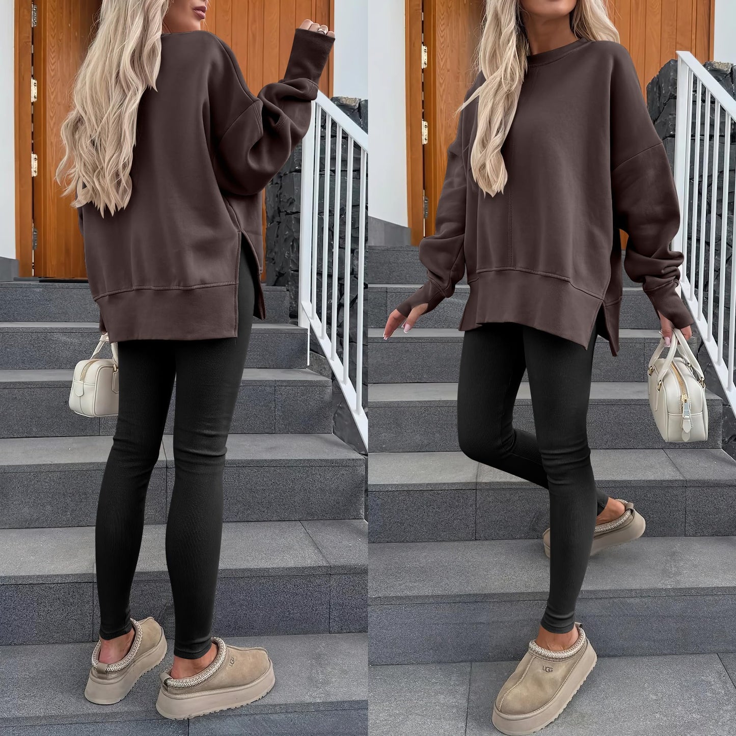 ANRABESS Women Oversized Sweatshirts Thumbhole Long Sleeve Hoodies Shirts 2025 Fall Side Slit Pullover Top Teen Y2k Outfits