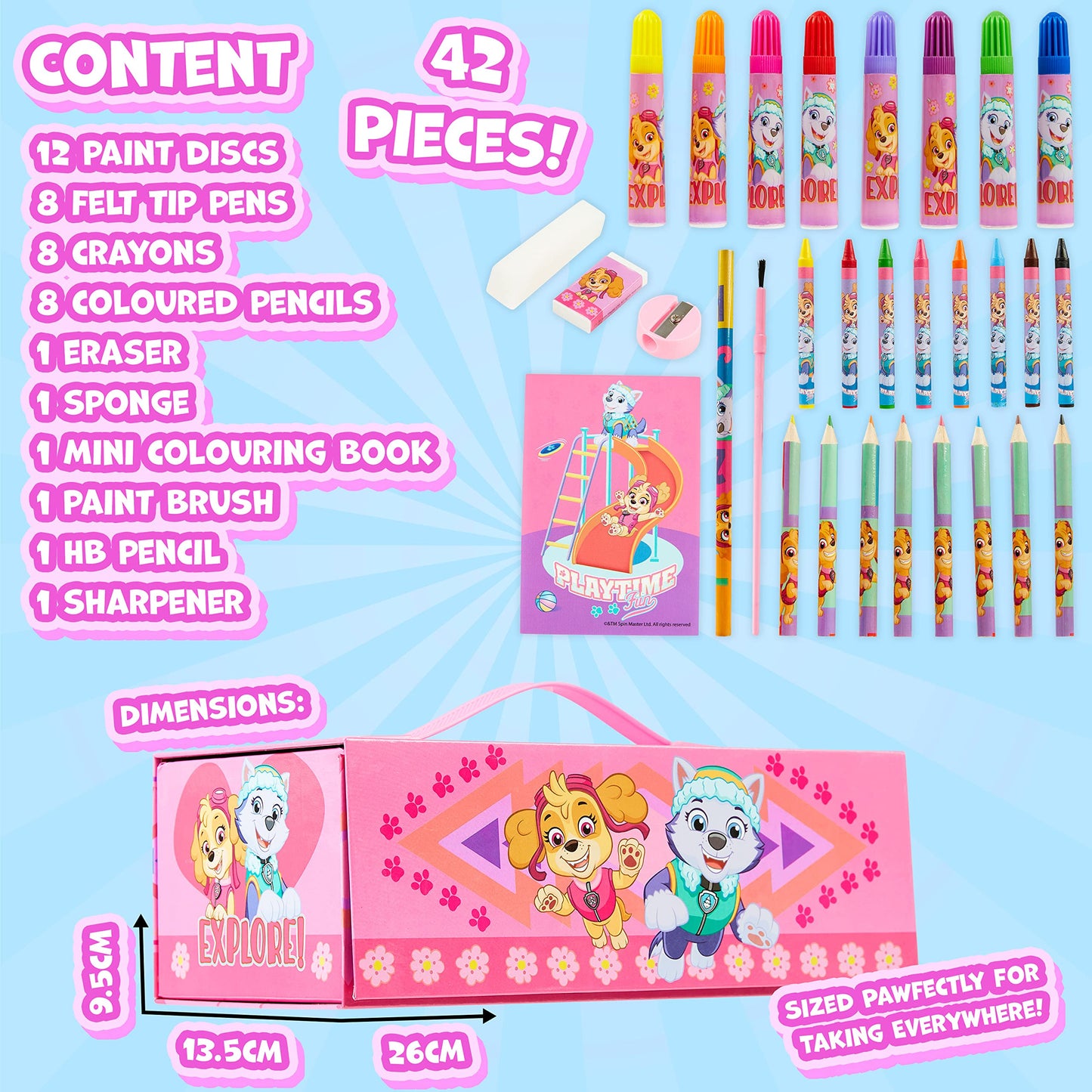 Paw Patrol Art Set Kids Colouring Pencils Felt Tip Pens Crayons Paints Stationery Crafts Boys Girls Art Supplies Preschool Travel 40 Plus Pcs Gift Set (Pink)
