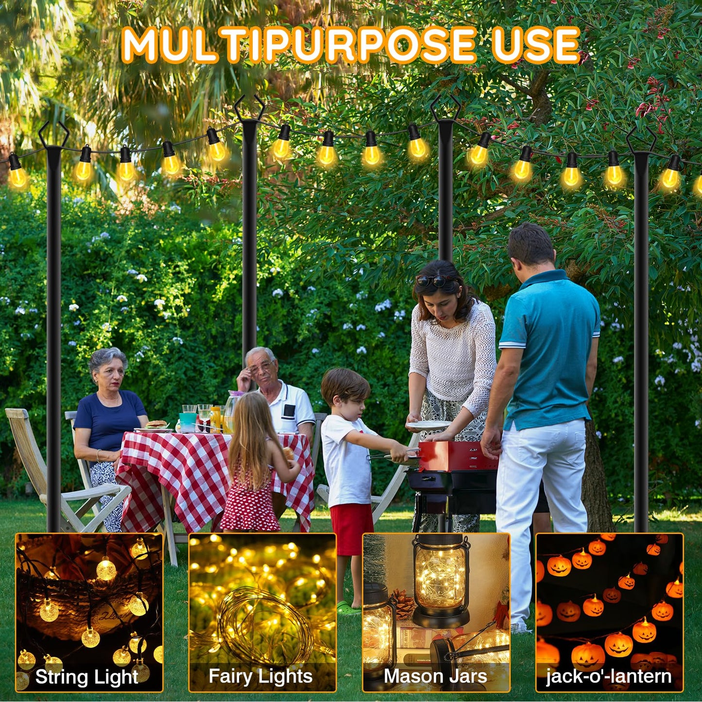 AHRLHR 2 Pack String Light Poles,Poles for Outdoor String lights10 Ft Metal Poles with Fork for Outdoor String Lights,Outdoor Light Poles with Fork,Patio,Deck,Backyard