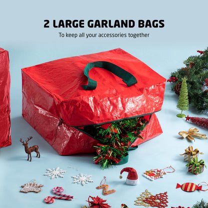 ZOBER Christmas Tree Storage Bag - With 2 Ornaments Accessories/Garland Bags - Fits 7.5 Ft Trees - Plastic, Waterproof Christmas Tree Bag For Storage Box For Xmas - Strong, Durable Handles - Red