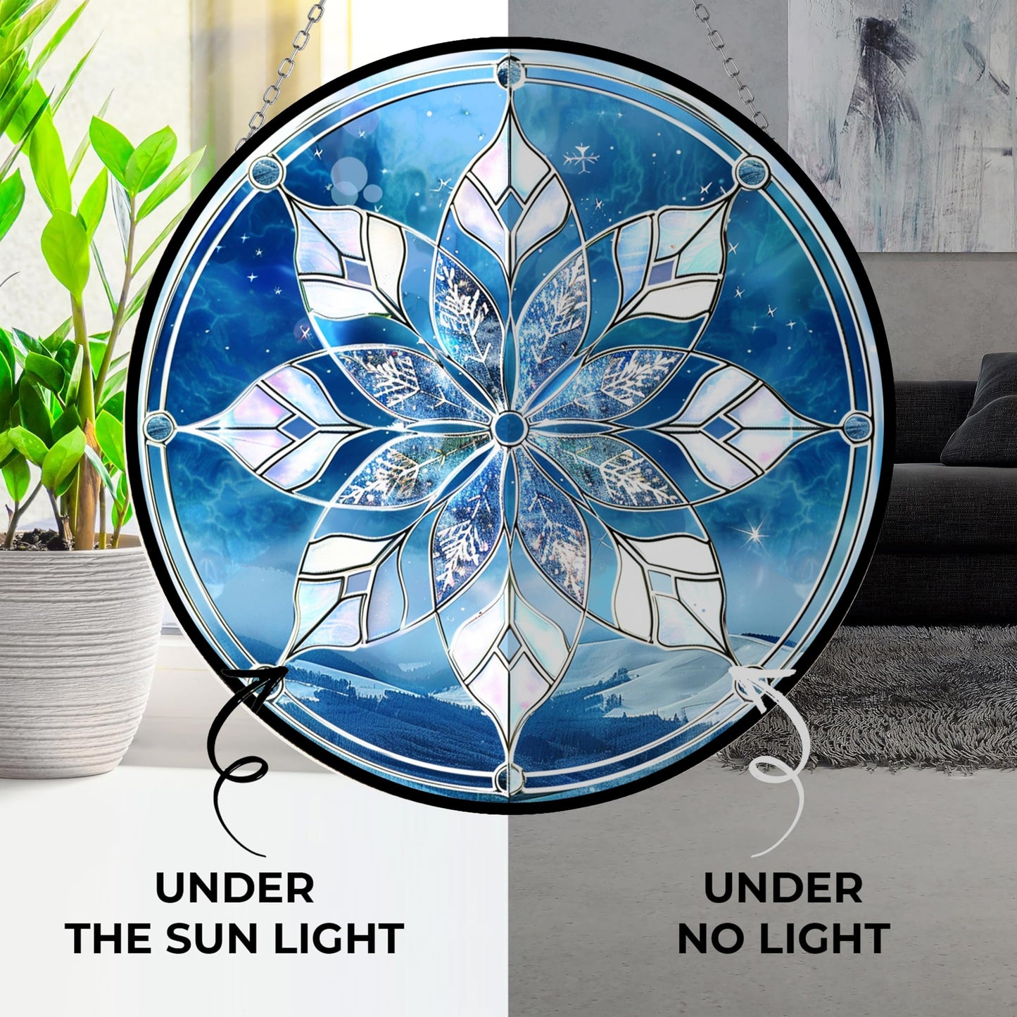 HYPESTYLE Christmas Snowflake Suncatcher Stained Glass Window Hanging by Clare Donovans Sun Catchers Colorful Ornament Gifts for Women Mom Wife Christmas Halloween Housewarming