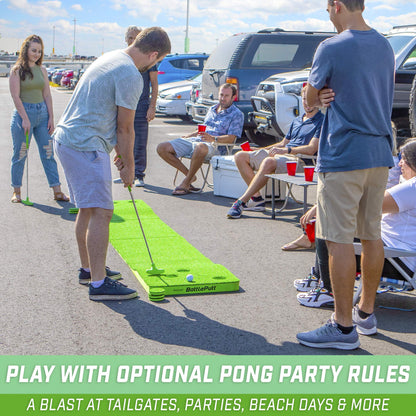 GoSports BattlePutt Golf Putting Game Set - 11 ft Backyard Putting Green Pong Style Golf Mat with 2 Putters, 2 Balls and 12 Hole Covers - Great Golfer Gift