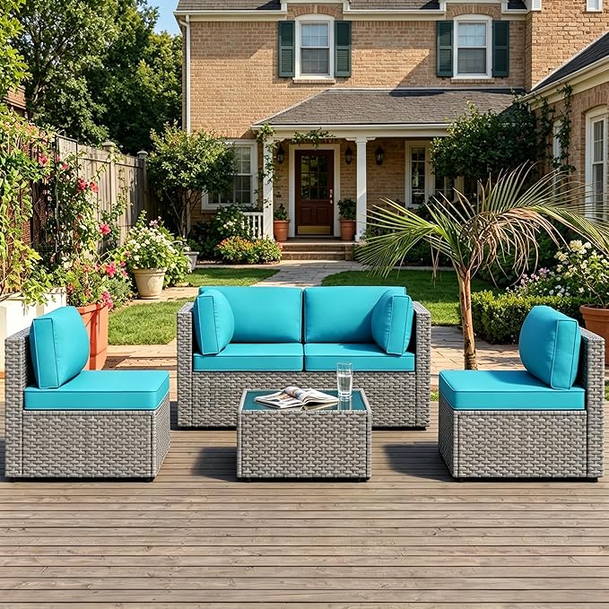 MOCHITO 5 Pieces Outdoor Patio Furniture Sets, All-Weather Sectional Sofa Grey