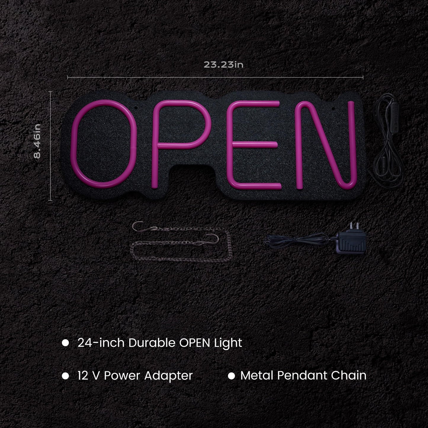 24 inch Neon Open Signs for Business, Open Sign with Textured Backboard LED Anti-Scratch Easy Dedust Neon Light for Business(Pink)