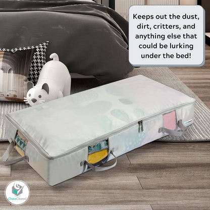 Under Bed Storage Containers for Toys, Clothes, Shoes etc. Underbed Organizer Bag that slides Under the bed without friction or wheels. Low profile 6 height is great for under the couch or other