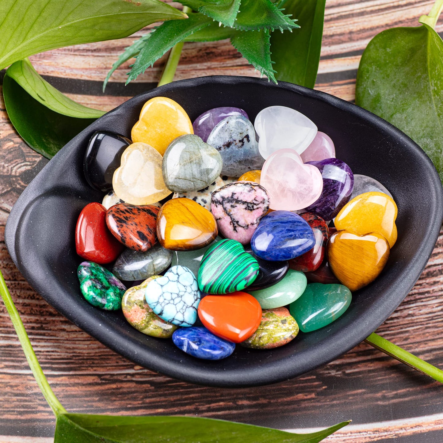 20PCS Natural Heart Crystals Love Shaped Pocket Polished Stones Heart Healing Crystal Stones for Gifts Chakra Reiki Yoga Meditation Relief Anxiety Stress(Assorted)