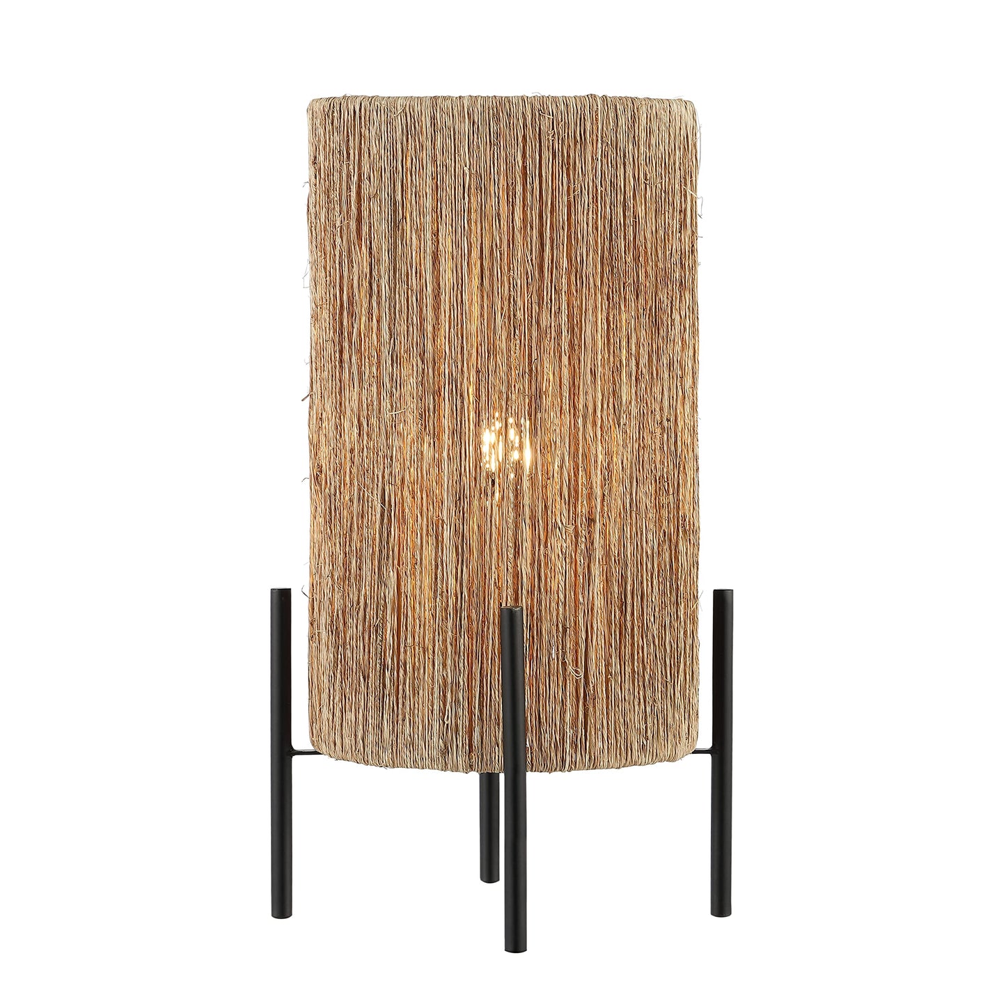 JONATHAN Y 16.5" Brown Woven Rattan LED Table Lamp, Coastal Minimalist Cylinder Accent Light for Living Room, Bedroom, Nightstand, Bohemian Style, LED Bulb Included JYL4043A