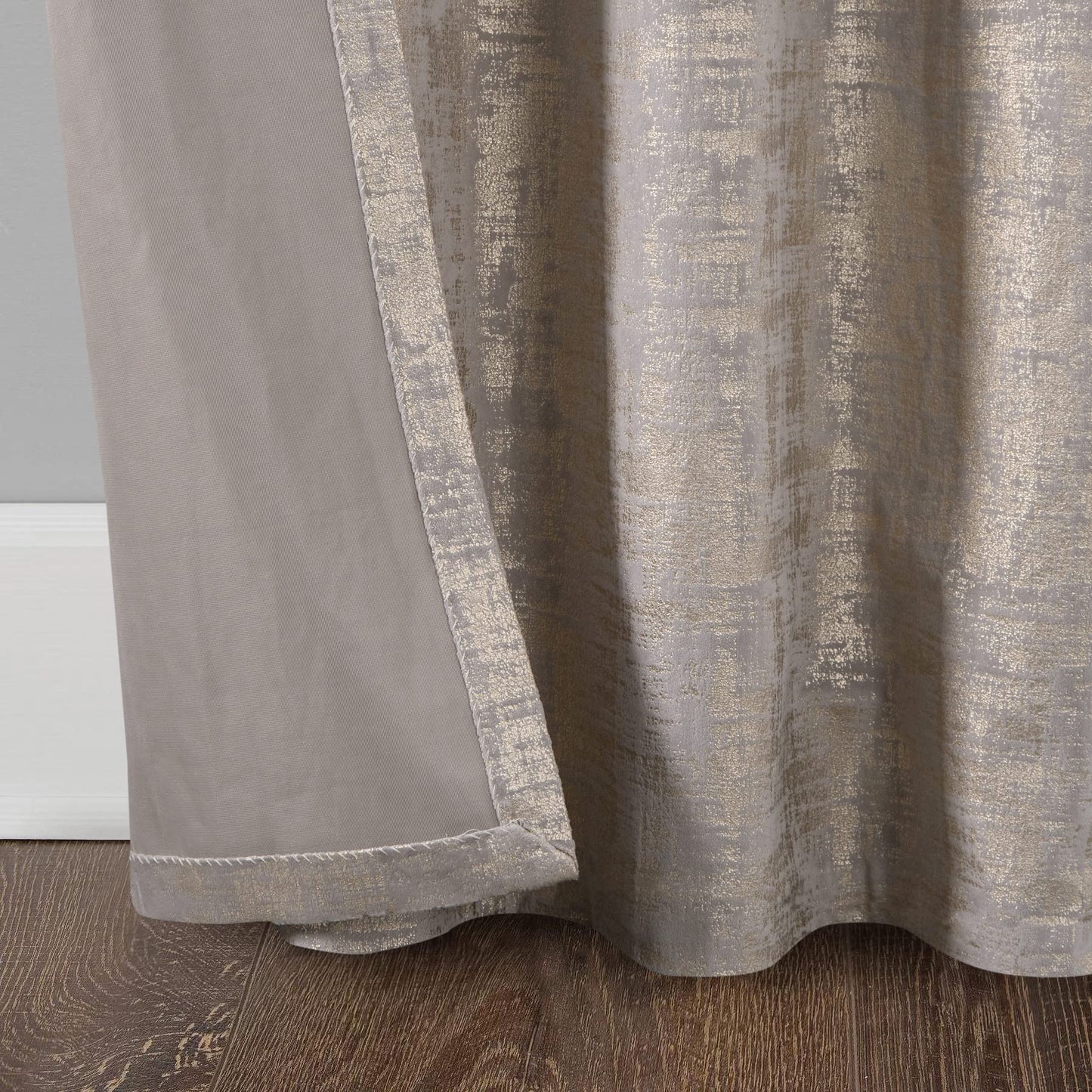 always4u Champagne Soft Velvet Curtains 108 Inch Length Long Luxury Bedroom Curtains Gold Foil Print Window Treatments for Living Room Bedroom Set of 2