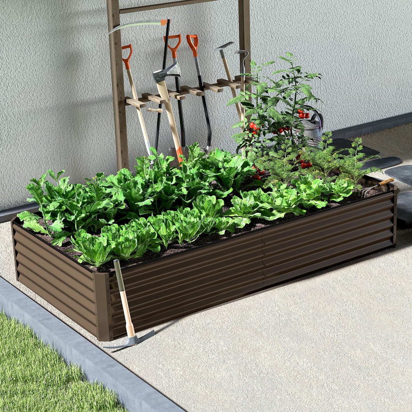 Domi 8×4×1.5 ft Galvanized Raised Garden Bed, Outdoor Planter Garden Boxes Large Metal Planter Box for Gardening Vegetables Fruits Flowers, Brown