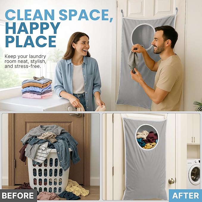 Hanging Laundry Hamper Bag XL, Space Saving over the Door Storage Bags